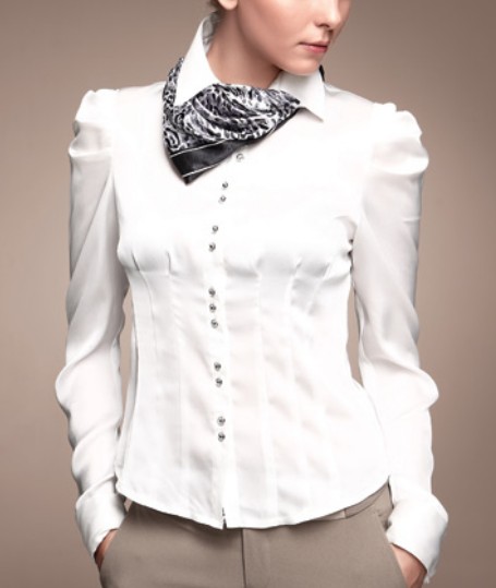 Women blouses white color waist contraction design - Click Image to Close